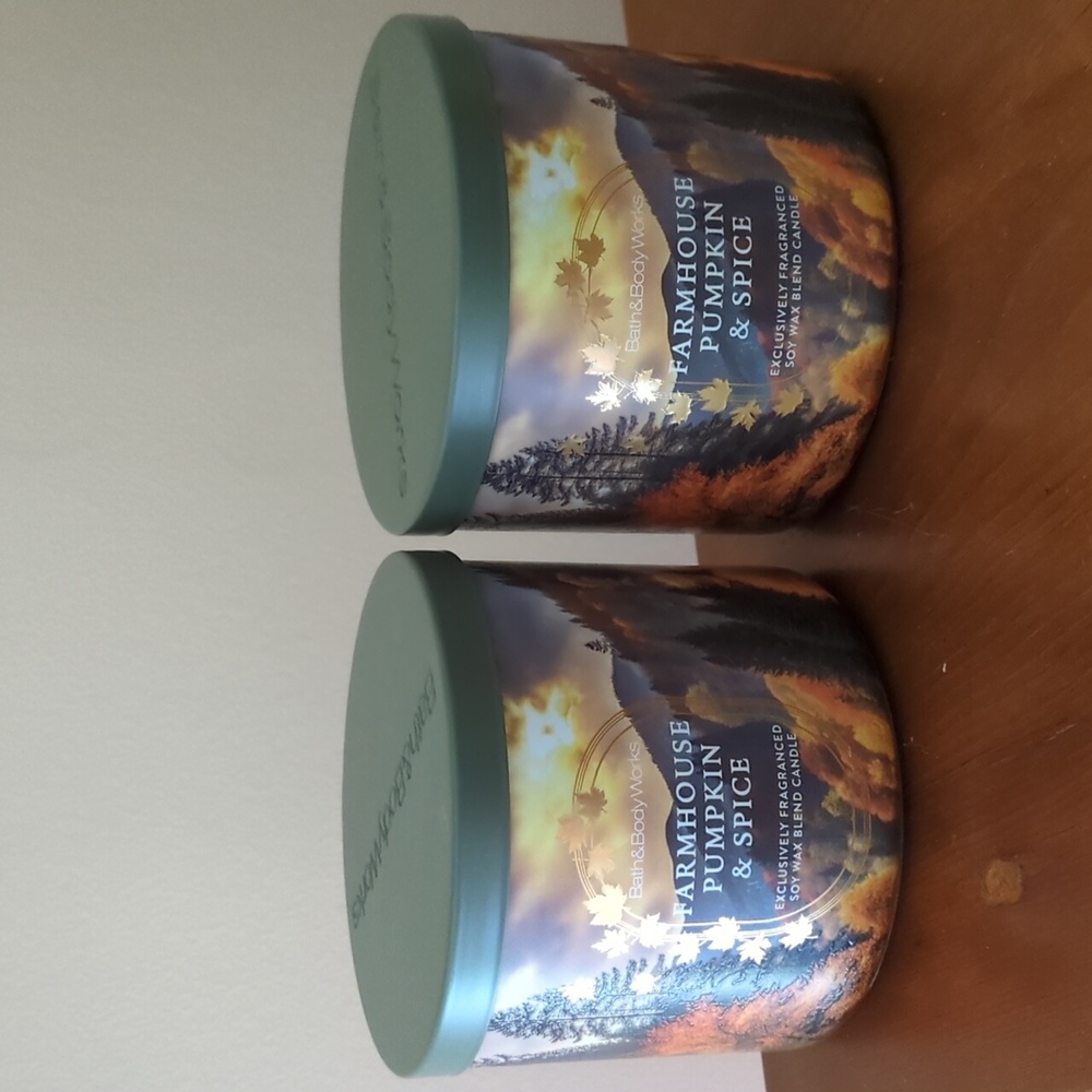 Set of 2 - NWT BBW Bath Body Works 3-Wick Candles Farmhouse Pumpkin 14.5oz